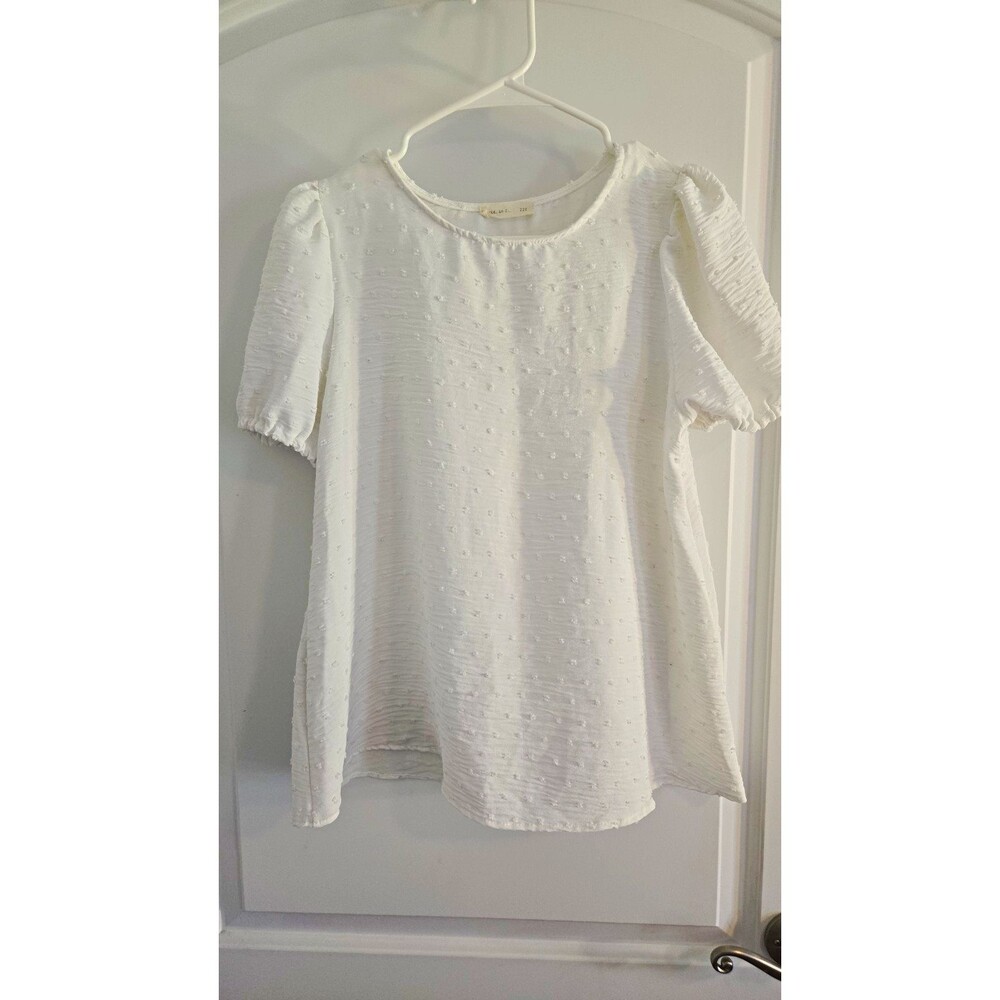 Reb In J White Puff Short Sleeve Shirt Blouse Dots Sz Small